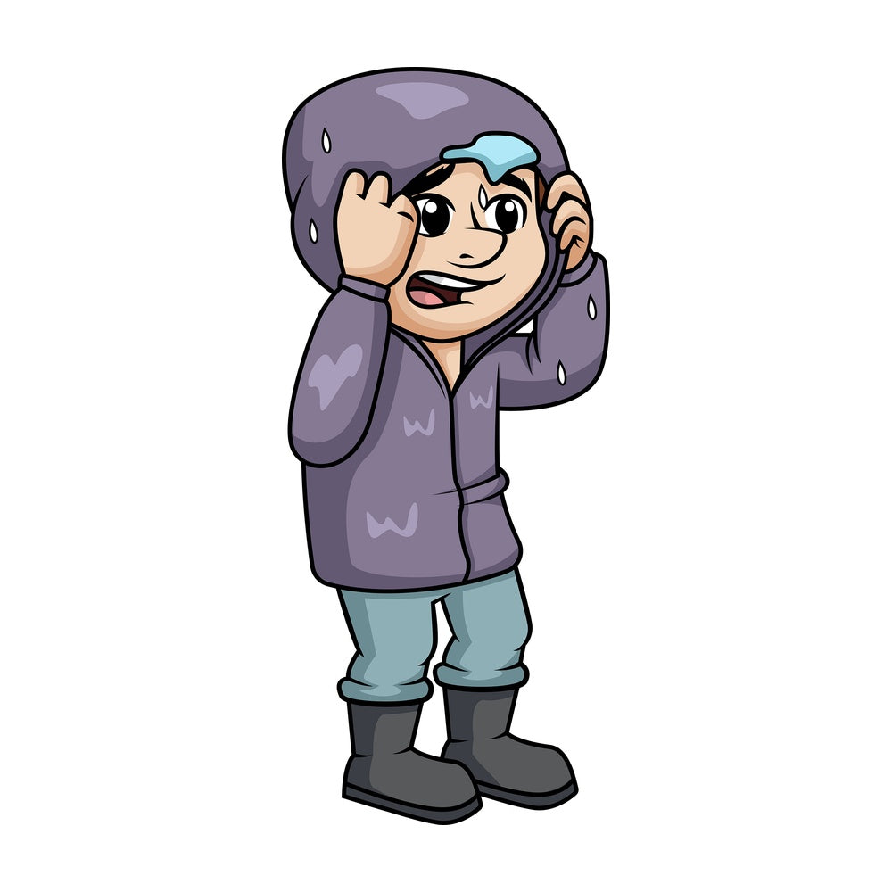 Guy putting hoodie on in the rain. PNG - JPG and vector EPS (infinitely scalable).