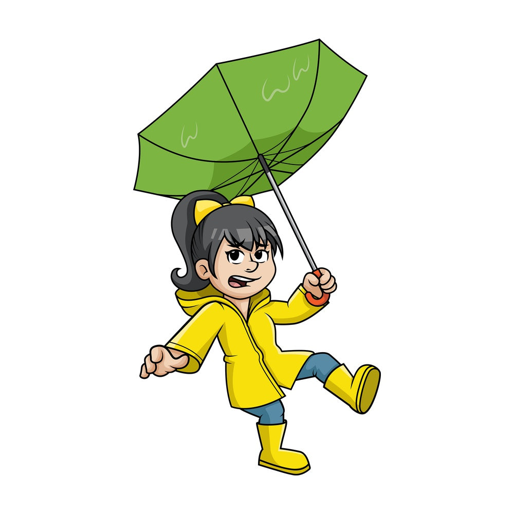 Girl caught in windy rain. PNG - JPG and vector EPS (infinitely scalable).