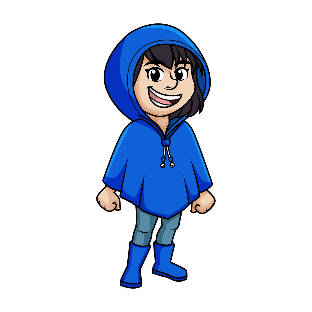 Girl wearing blue raincoat. PNG - JPG and vector EPS (infinitely scalable).