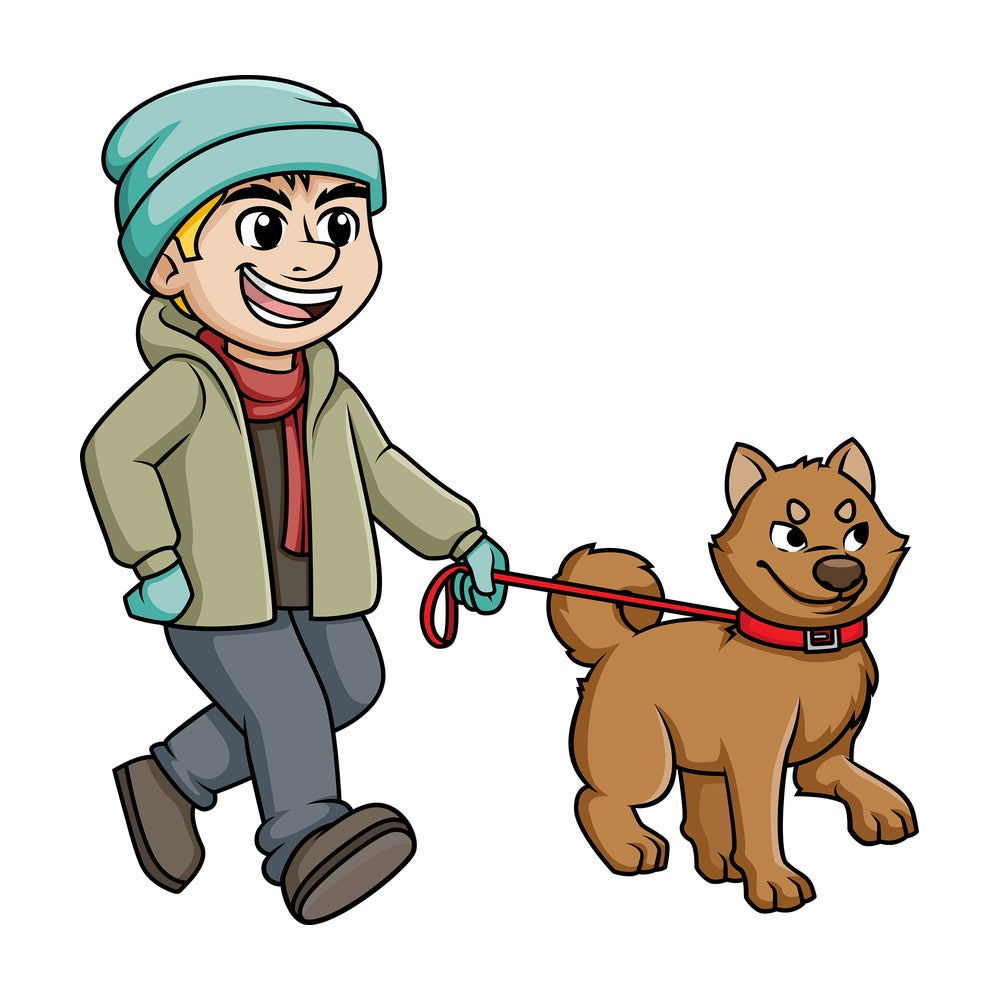 Man walking dog in the winter. PNG - JPG and vector EPS (infinitely scalable).
