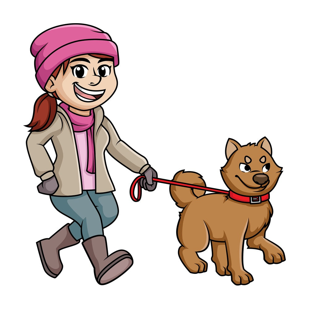 Woman walking dog in the winter. PNG - JPG and vector EPS (infinitely scalable).