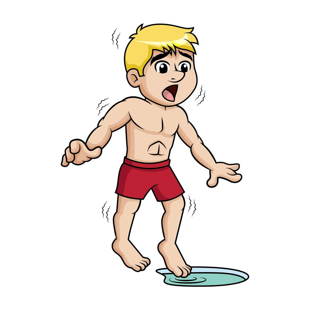 Man dipping his toe in polar water. PNG - JPG and vector EPS (infinitely scalable).