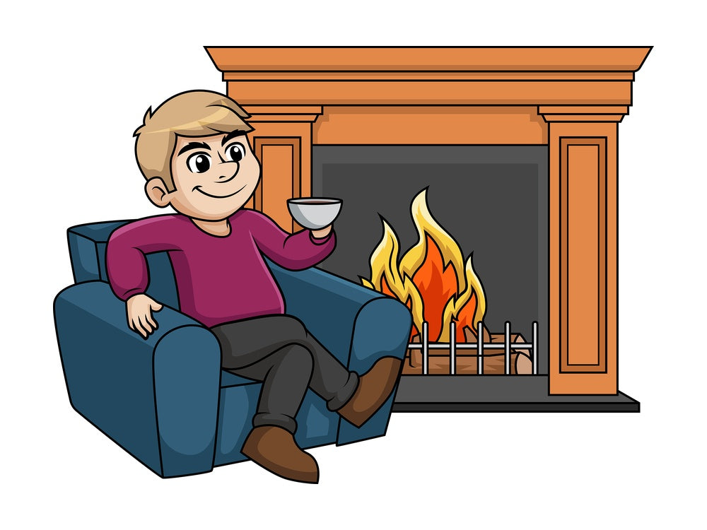 Man relaxing in front of fireplace. PNG - JPG and vector EPS (infinitely scalable).