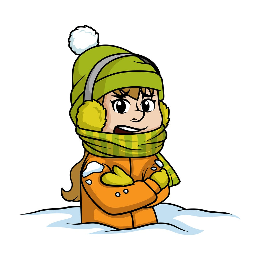 Freezing woman stuck in snow. PNG - JPG and vector EPS (infinitely scalable).