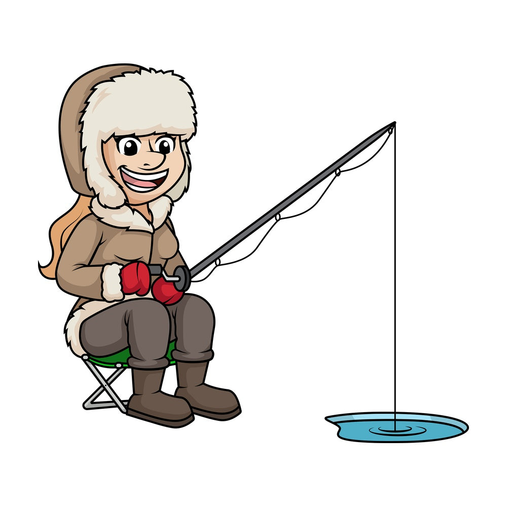 Woman fishing on frozen lake. PNG - JPG and vector EPS (infinitely scalable).