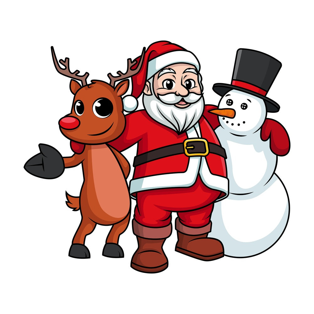 Santa claus hugging snowman and reindeer. PNG - JPG and vector EPS (infinitely scalable).