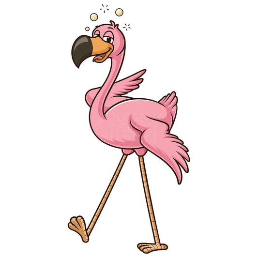 Royalty-free stock vector illustration of a drunk flamingo.