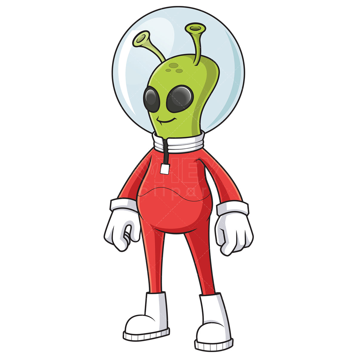 Royalty-free stock vector illustration of a green alien in uniform.