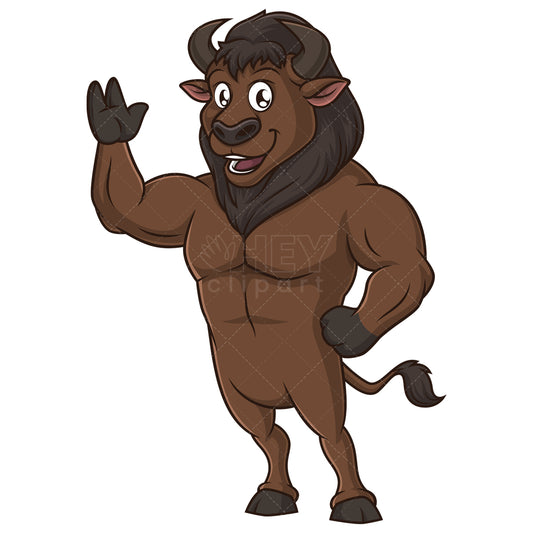 Royalty-free stock vector illustration of a happy bison waving.