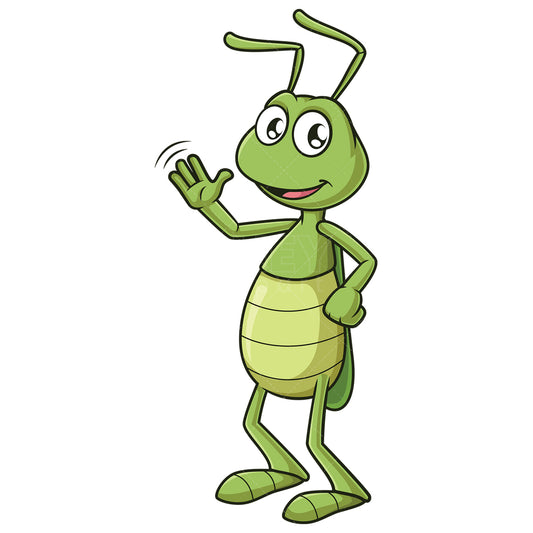 Royalty-free stock vector illustration of a happy cricket waving.