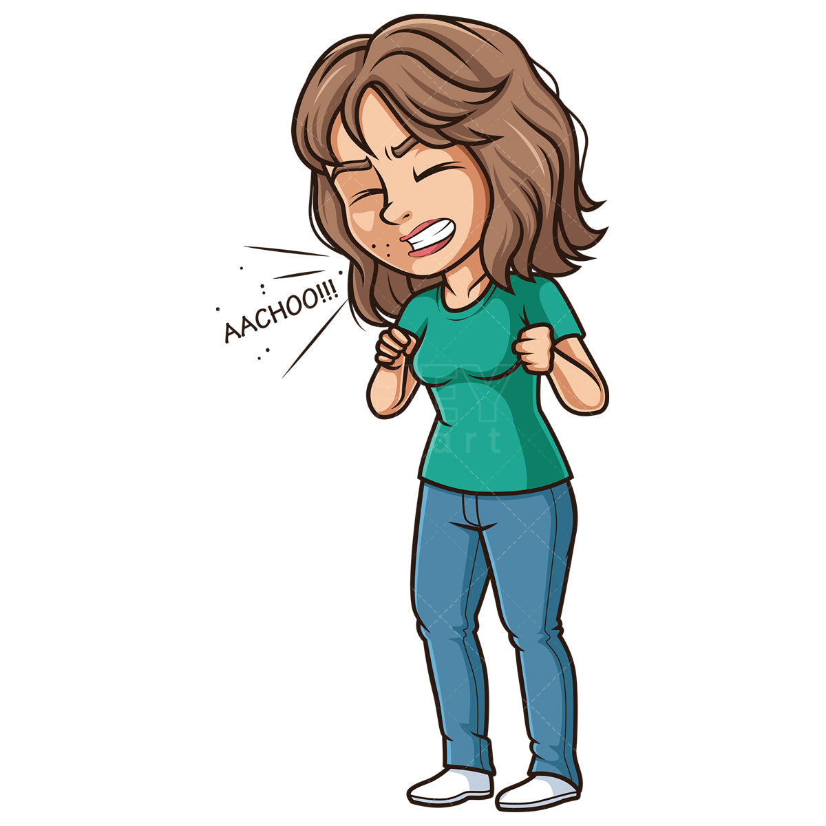 Royalty-free stock vector illustration of a latin woman sneezing.