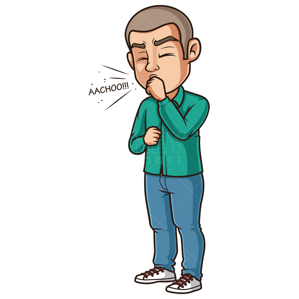 Royalty-free stock vector illustration of a latino man sneezing.