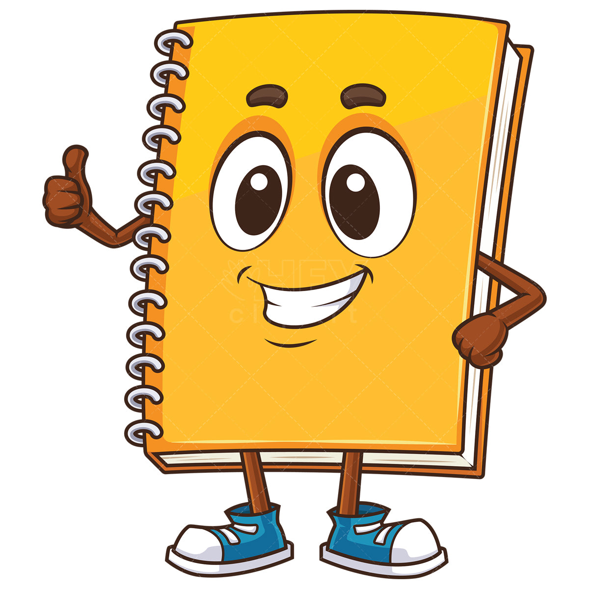 Royalty-free stock vector illustration of a notebook character thumbs up.