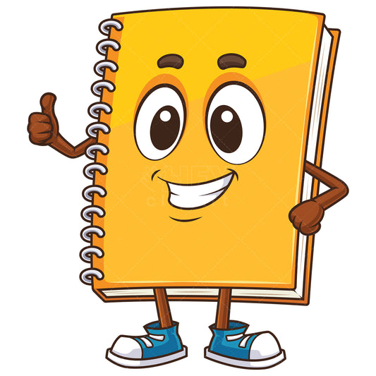 Royalty-free stock vector illustration of a notebook character thumbs up.