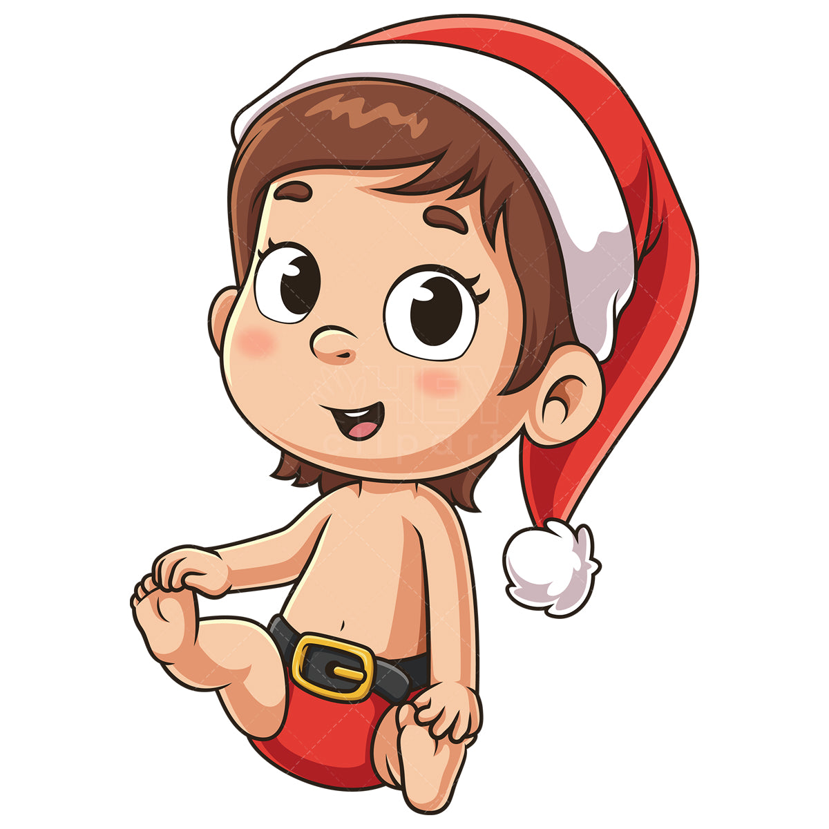 Royalty-free stock vector illustration of a playful baby girl santa claus.