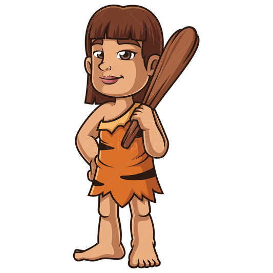 Royalty-free stock vector illustration of a young cavewoman with club.