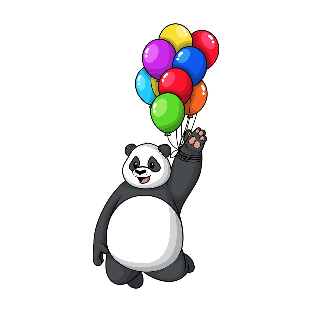 Panda flying with balloons. PNG - JPG and vector EPS (infinitely scalable).