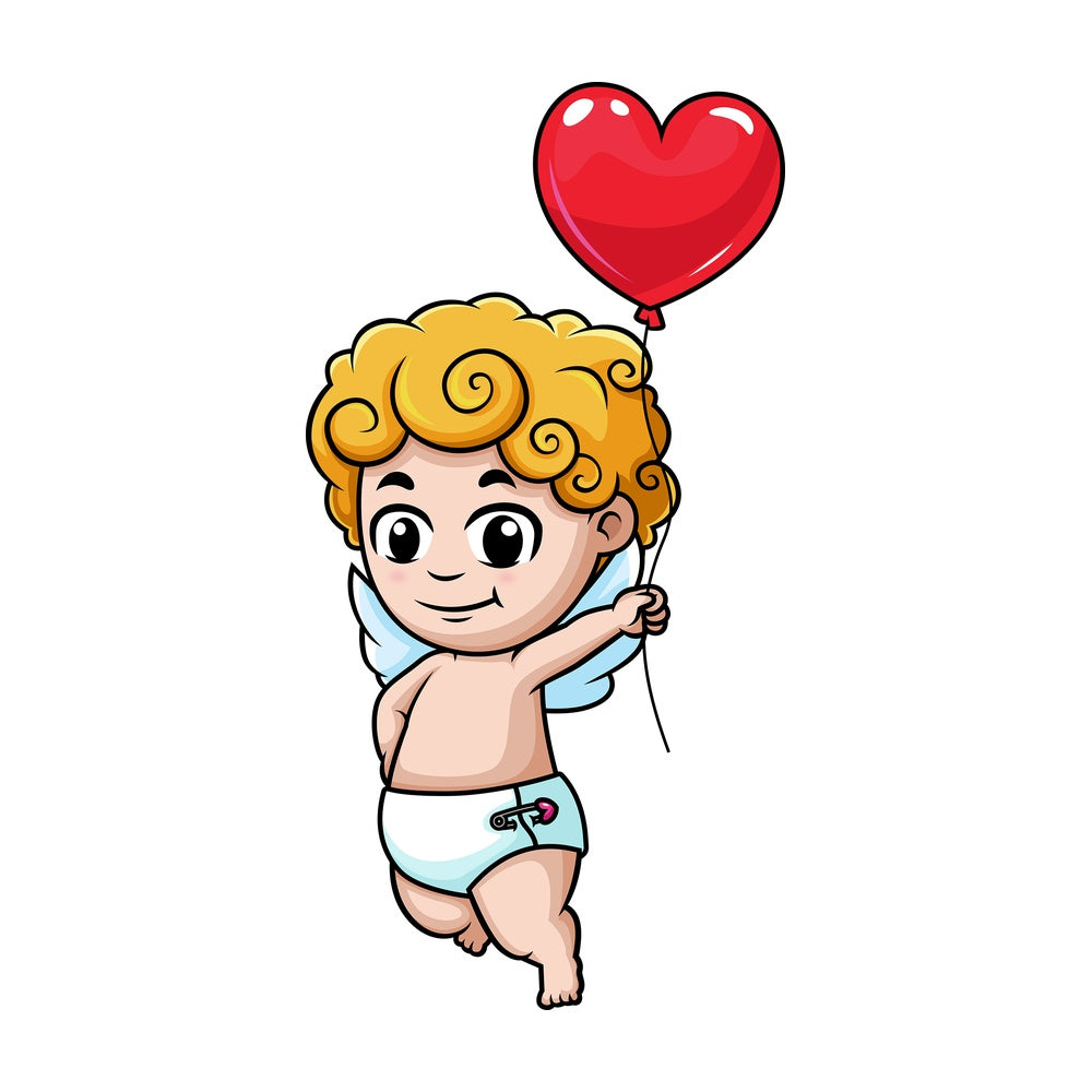 Cupid holding heart balloon. PNG - JPG and vector EPS (infinitely scalable).