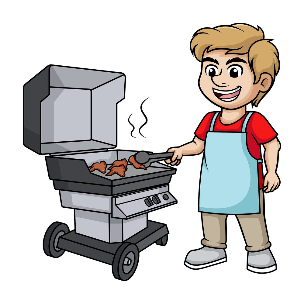 Man grilling chicken wings. PNG - JPG and vector EPS (infinitely scalable). Image isolated on transparent background.