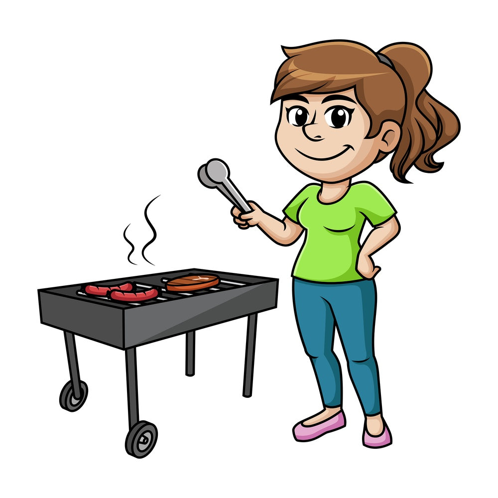 Woman barbecuing. PNG - JPG and vector EPS (infinitely scalable). Image isolated on transparent background.