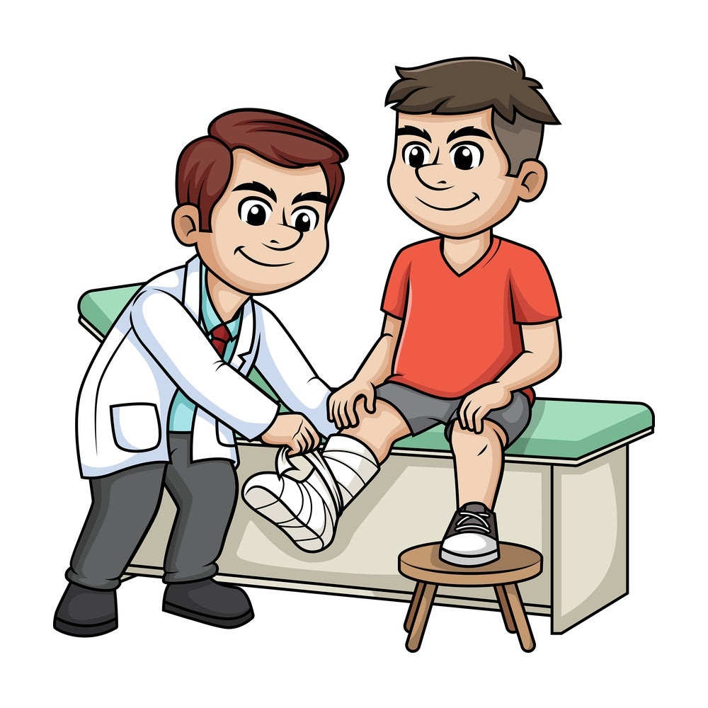 Doctor tending to broken leg. PNG - JPG and vector EPS (infinitely scalable).