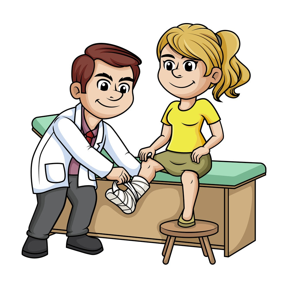 Doctor tending to a woman with broken leg. PNG - JPG and vector EPS (infinitely scalable).