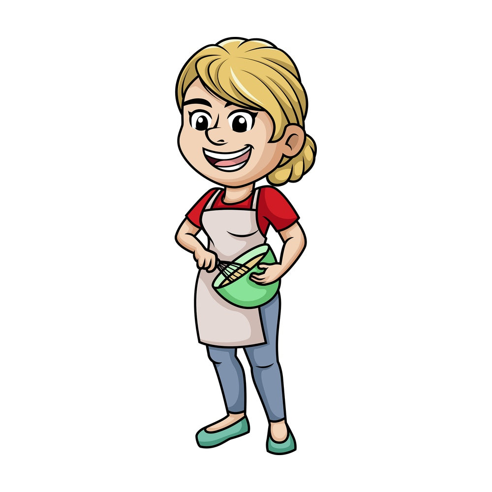 Woman whisking batter. PNG - JPG and vector EPS (infinitely scalable). Image isolated on transparent background.