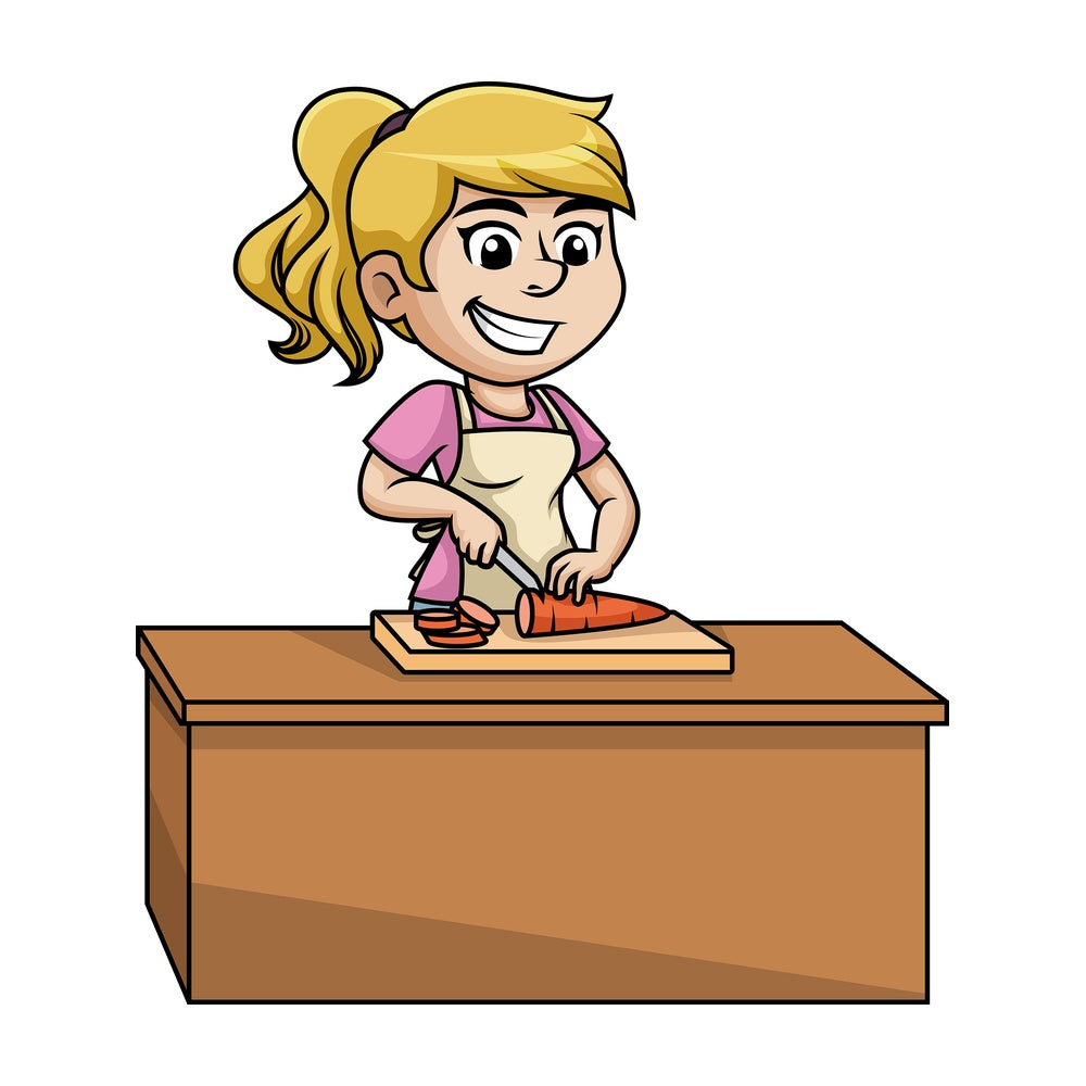 Woman chopping carrot. PNG - JPG and vector EPS (infinitely scalable).