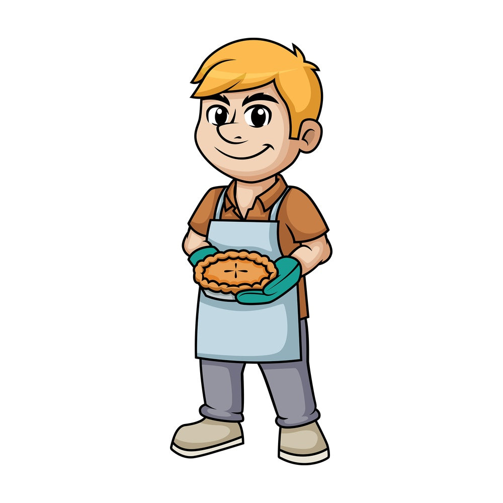 Man holding baked apple pie. PNG - JPG and vector EPS (infinitely scalable). Image isolated on transparent background.