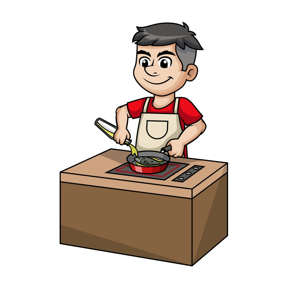 Man frying fish. PNG - JPG and vector EPS (infinitely scalable).