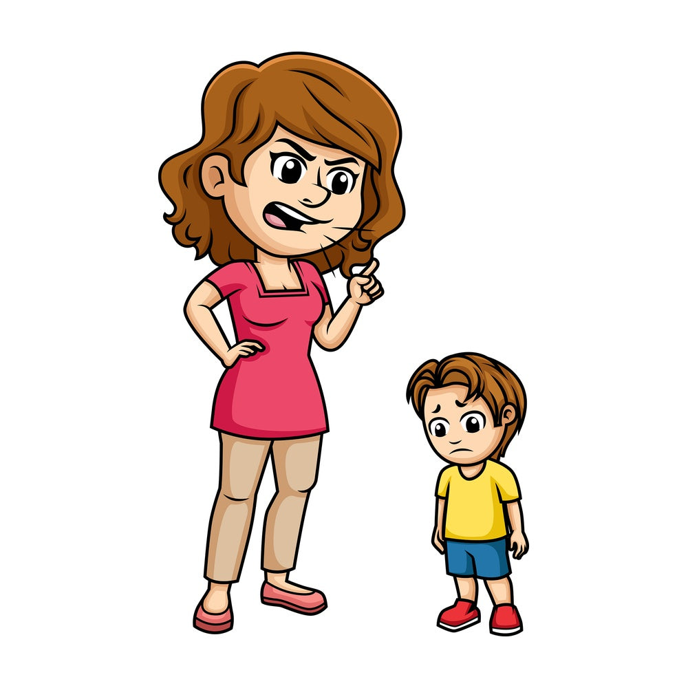 Mom scolding her child. PNG - JPG and vector EPS (infinitely scalable). Image isolated on transparent background.
