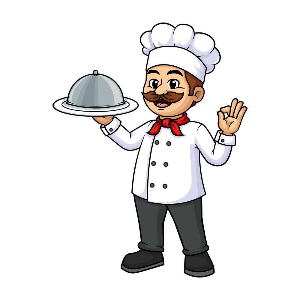 Chef holding plate cloche dome tray. PNG - JPG and vector EPS (infinitely scalable).