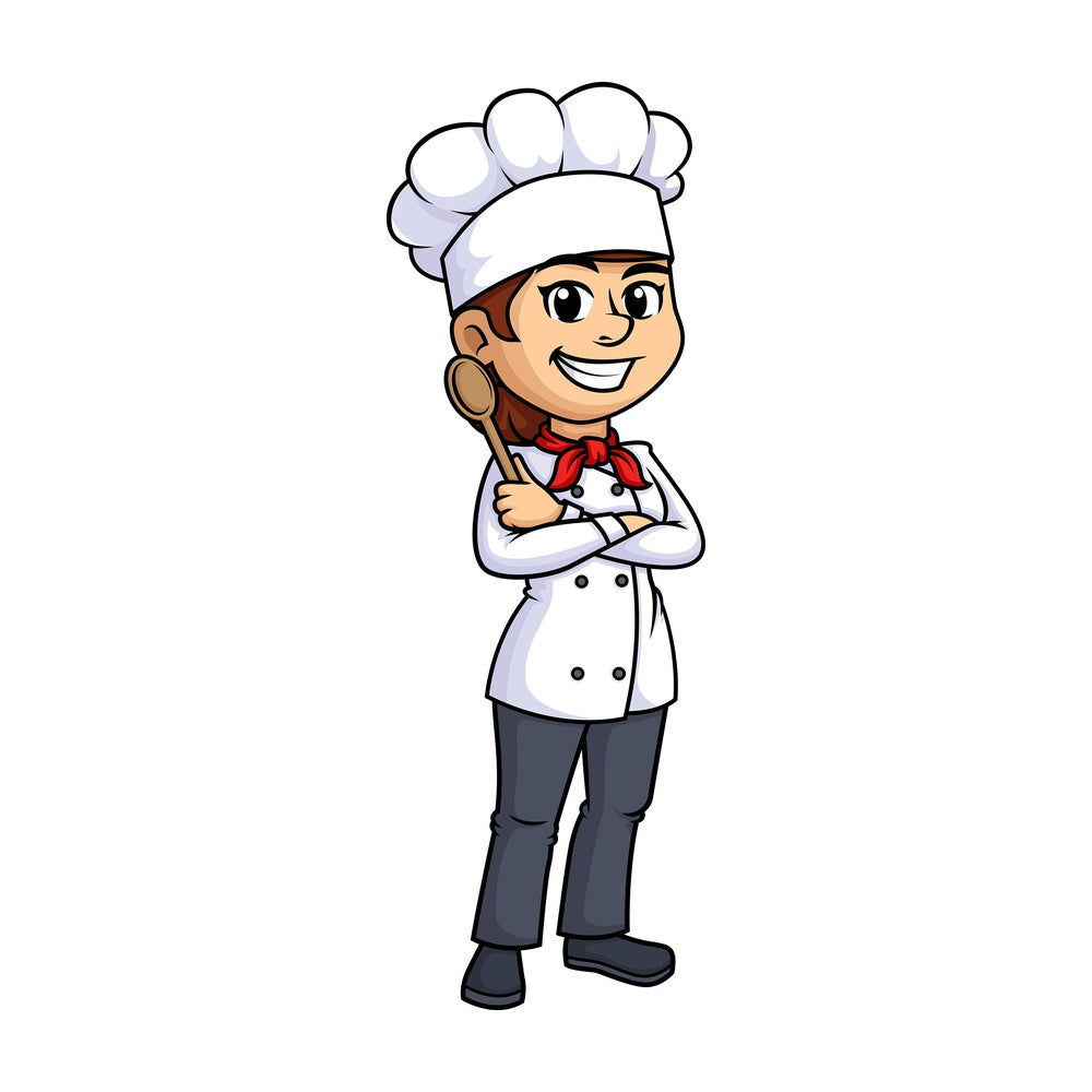 Female chef holding platter. PNG - JPG and vector EPS (infinitely scalable).