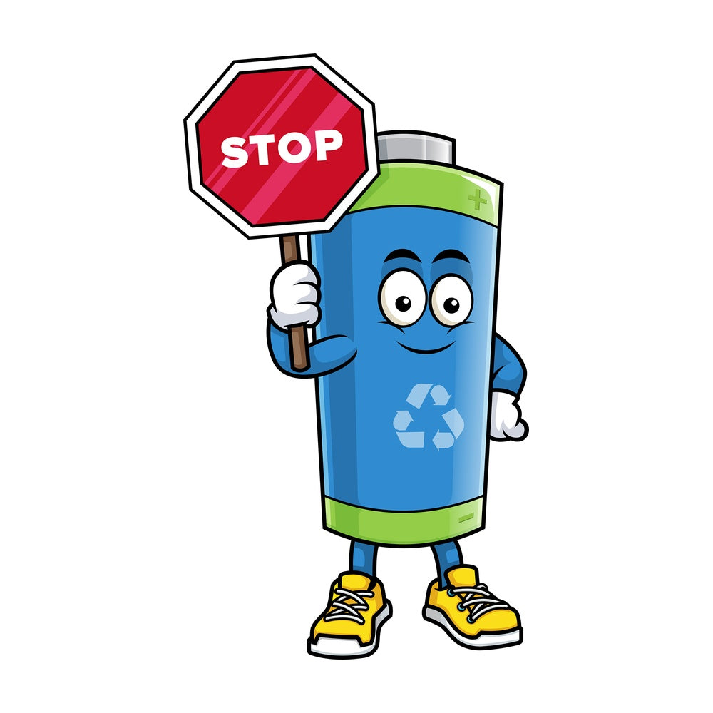 Green ecological battery holding stop sign. PNG - JPG and vector EPS (infinitely scalable).