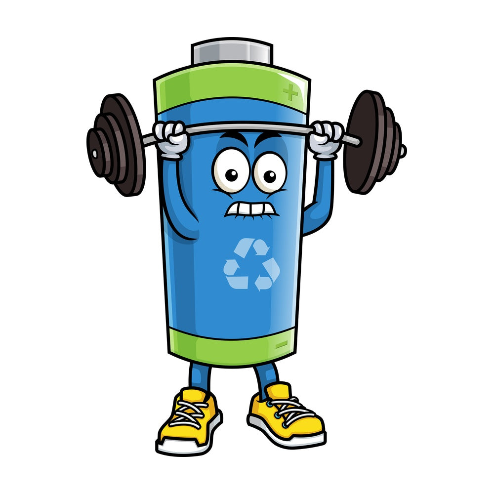 Green ecological battery lifting barbell. PNG - JPG and vector EPS (infinitely scalable).