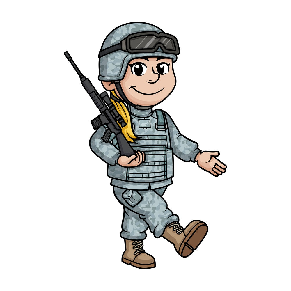Female soldier marching. PNG - JPG and vector EPS (infinitely scalable). Image isolated on transparent background.