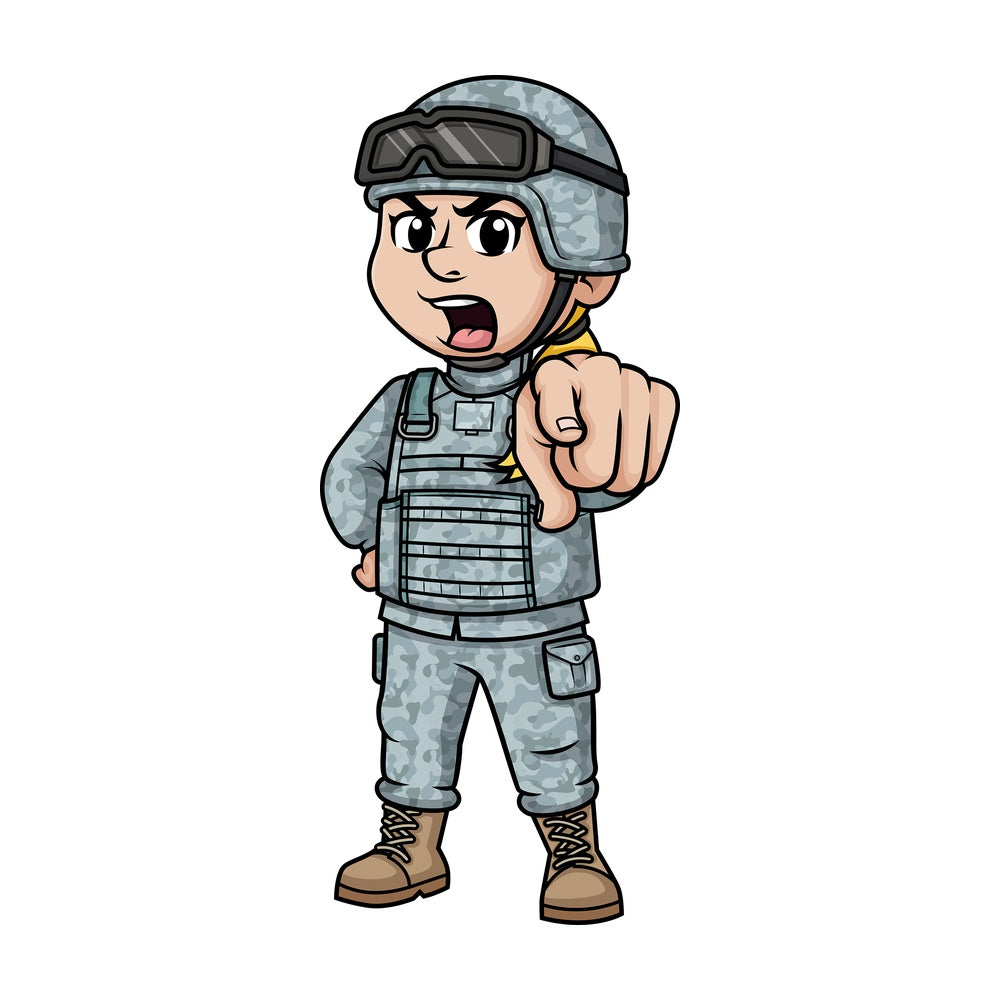 Female soldier shouting. PNG - JPG and vector EPS (infinitely scalable). Image isolated on transparent background.