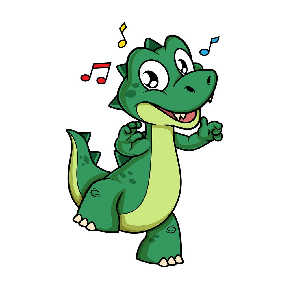 Green dinosaur dancing. PNG - JPG and vector EPS (infinitely scalable).