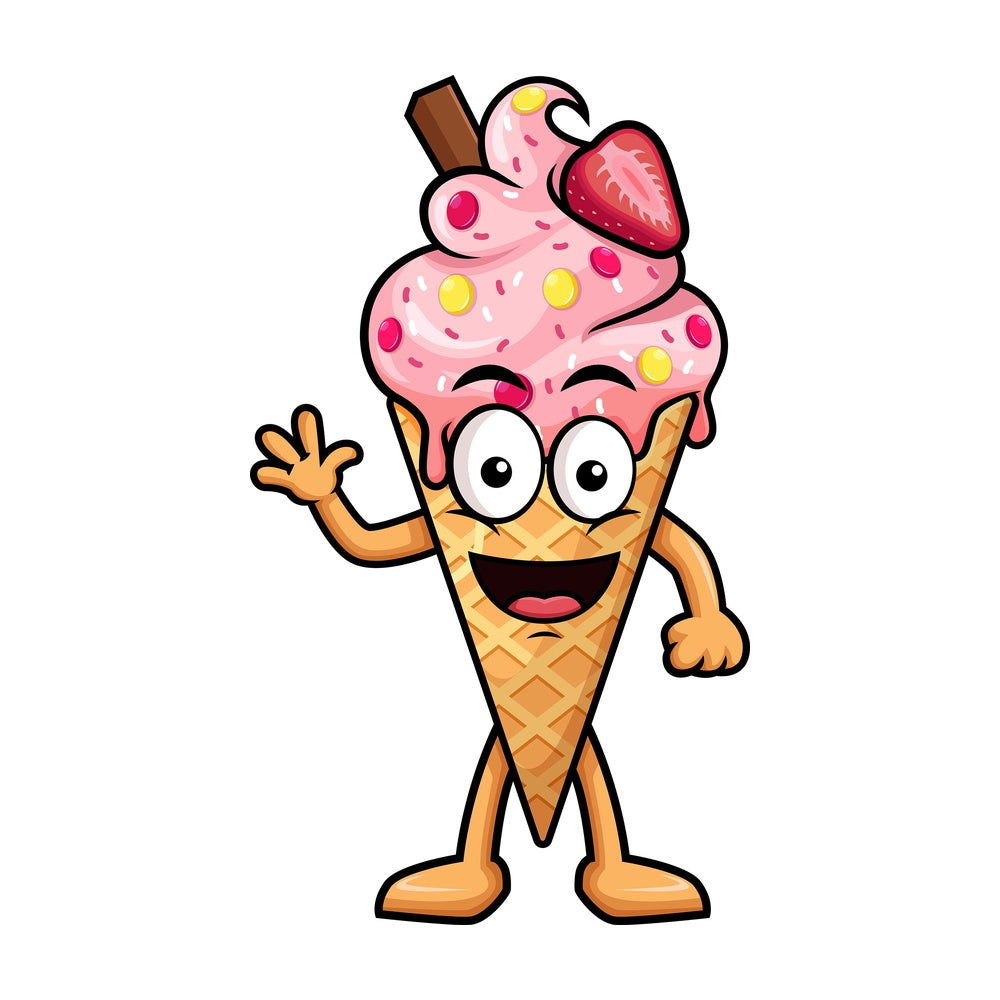 Ice cream cone character waving. PNG - JPG and vector EPS (infinitely scalable).
