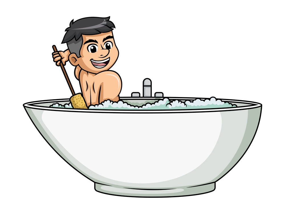 Man scratching his back while bathing. PNG - JPG and vector EPS (infinitely scalable).