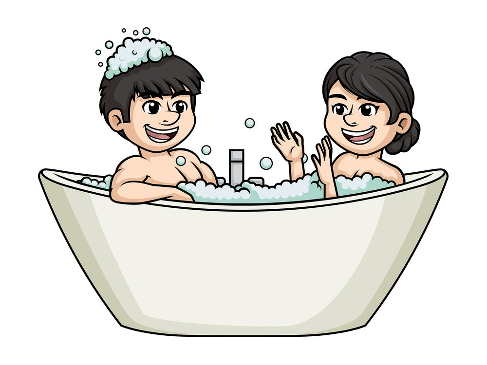 Asian couple in bathtub. PNG - JPG and vector EPS (infinitely scalable).