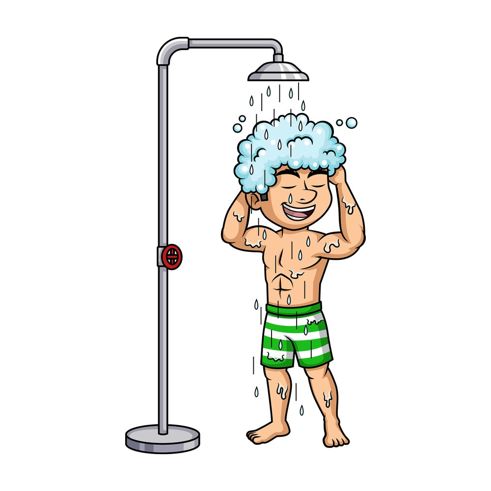 Man washing his hair under the shower. PNG - JPG and vector EPS (infinitely scalable).