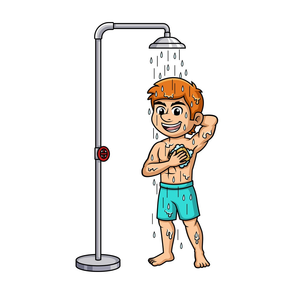 Man cleaning himself up under the shower. PNG - JPG and vector EPS (infinitely scalable).