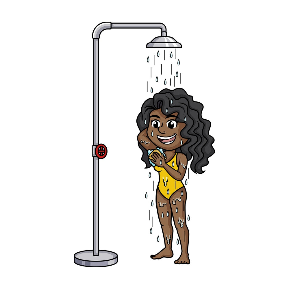 Black woman taking a shower. PNG - JPG and vector EPS (infinitely scalable).