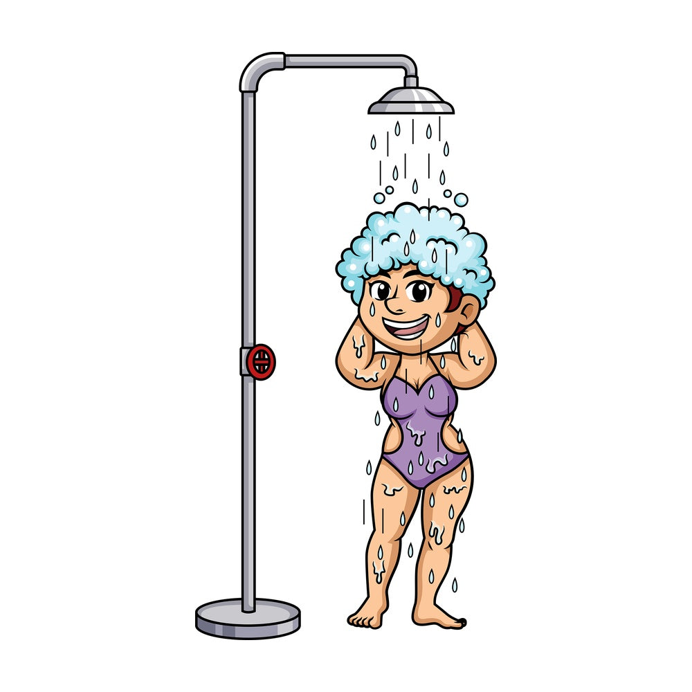 Chubby woman taking a shower. PNG - JPG and vector EPS (infinitely scalable).