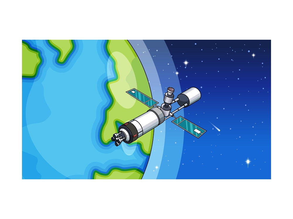 Space station in orbit background in 16:9 aspect ratio. PNG - JPG and vector EPS file formats (infinitely scalable).