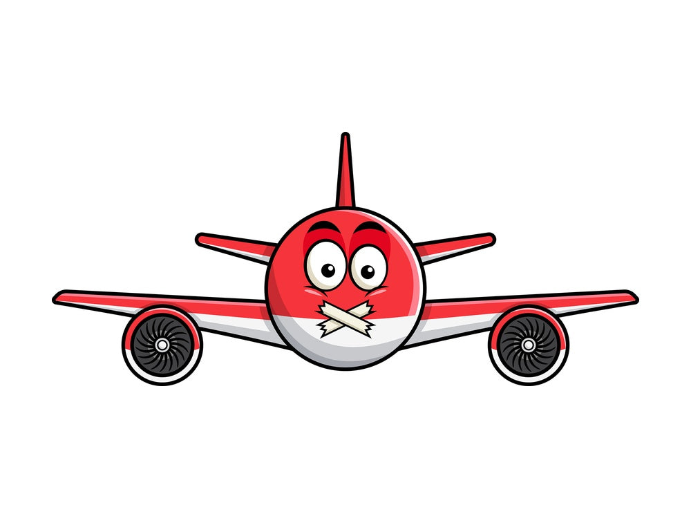 Taped mouth airplane emoticon. PNG - JPG and vector EPS file formats (infinitely scalable). Image isolated on transparent background.