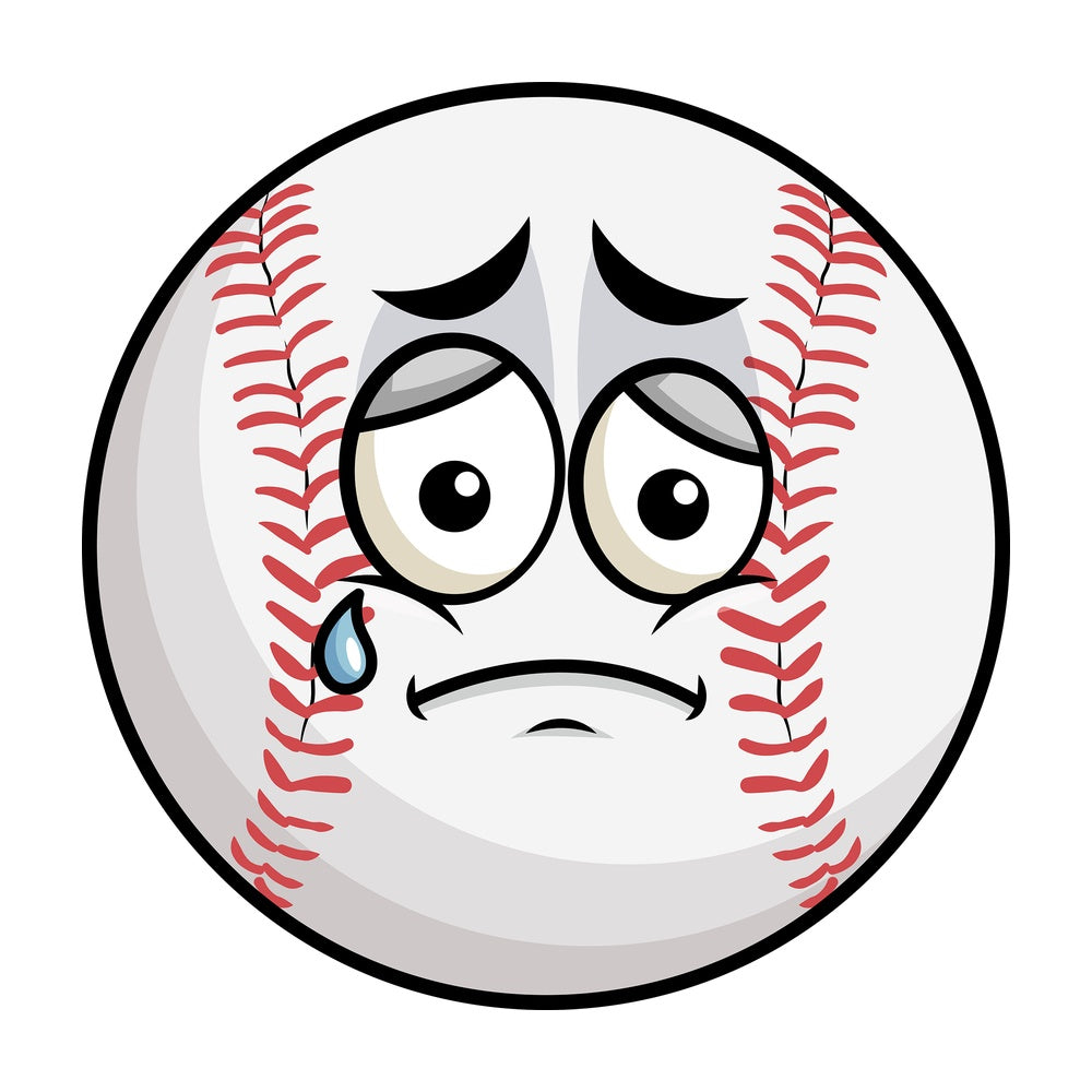 Teared up sad baseball emoticon. PNG - JPG and vector EPS file formats (infinitely scalable). Image isolated on transparent background.