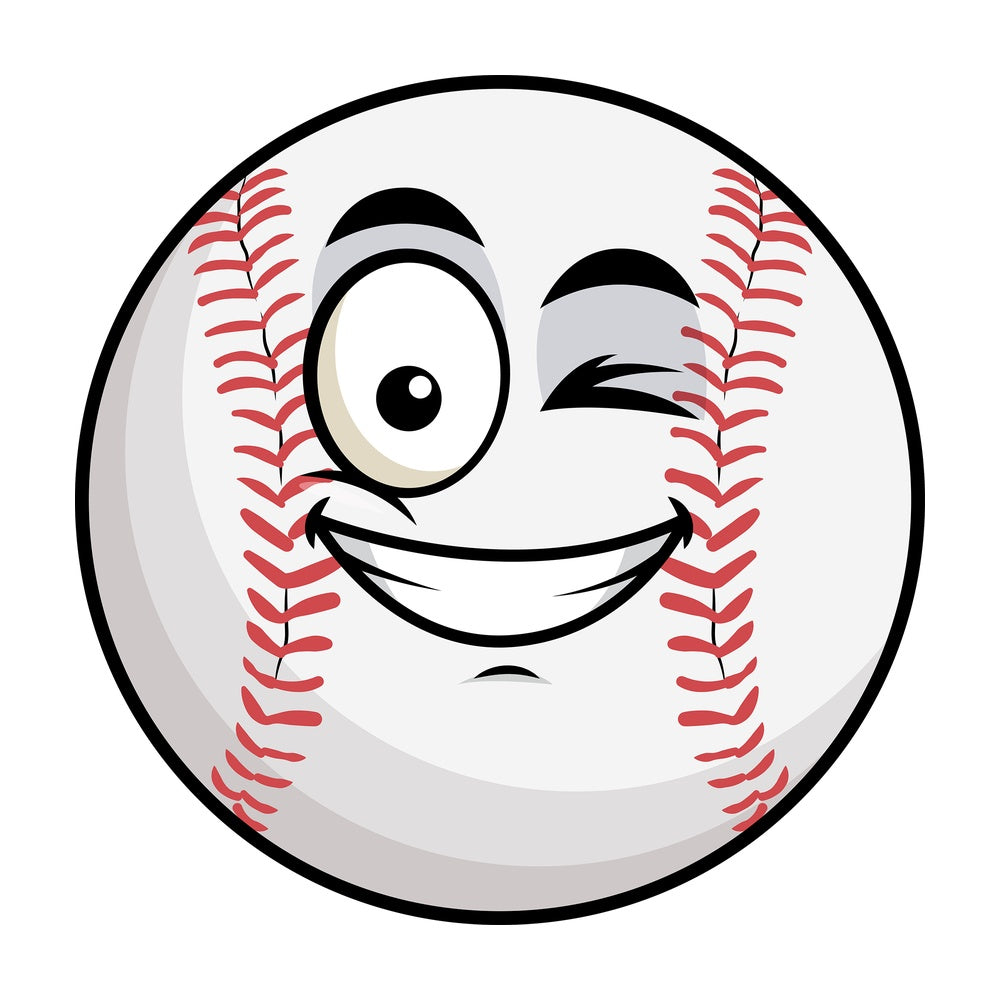 Winking and smiling baseball emoticon. PNG - JPG and vector EPS file formats (infinitely scalable). Image isolated on transparent background.