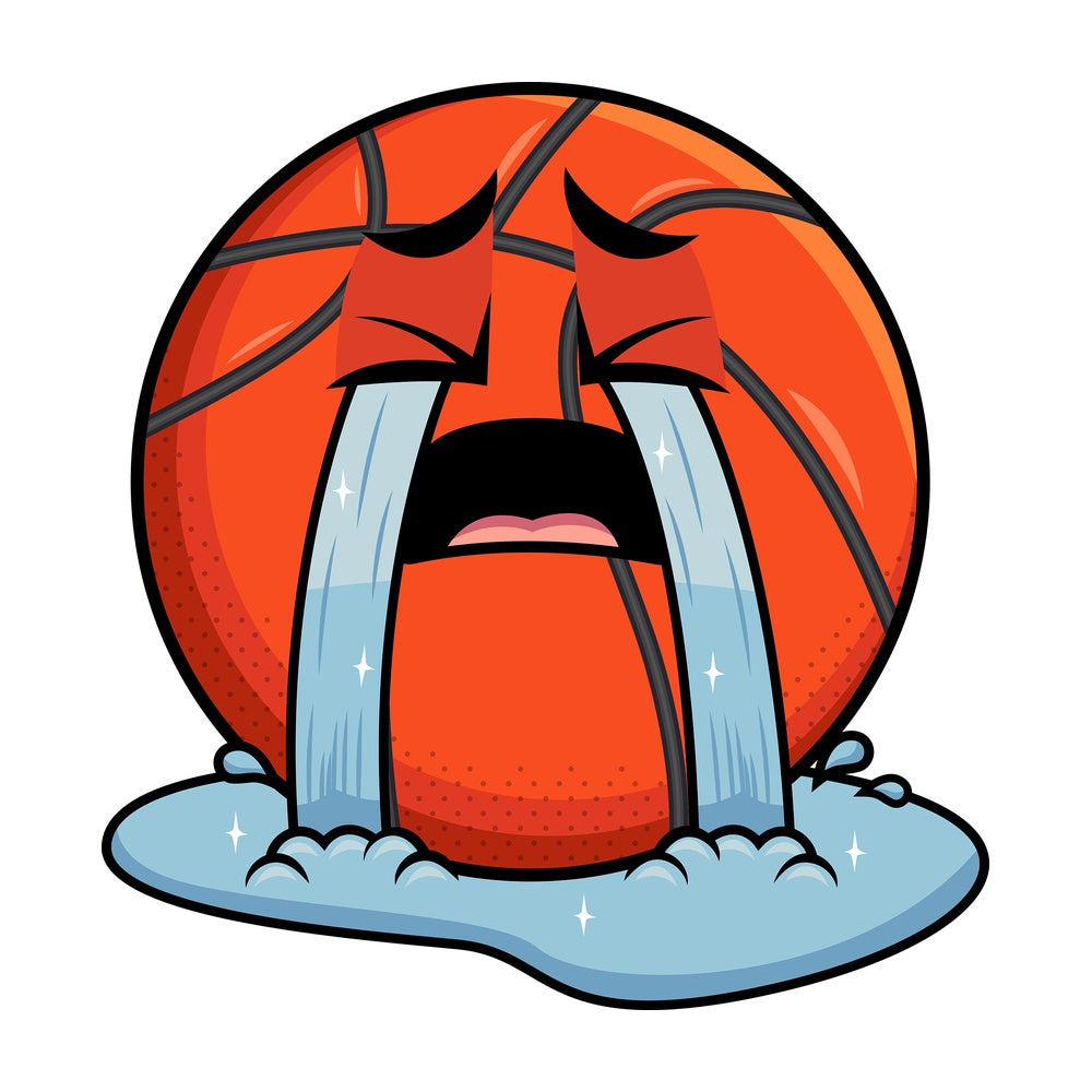 Crying with wailing tears basketball emoticon. PNG - JPG and vector EPS file formats (infinitely scalable). Image isolated on transparent background.